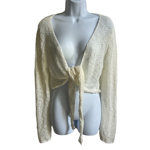 Women’s Love Tree Boho Cream Tie-Front Sweater - Picture 1 of 4